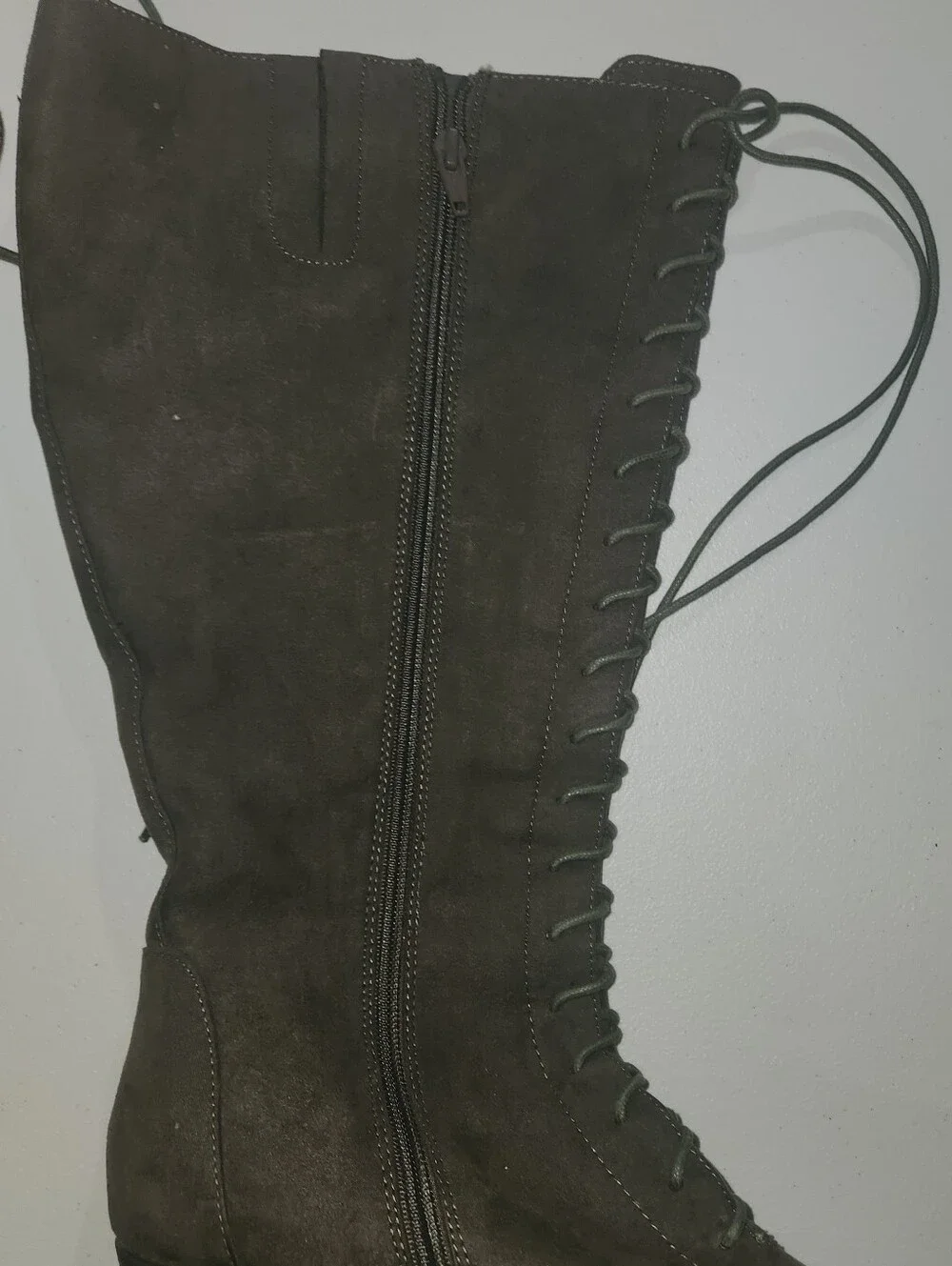 Cato Olive Green Knee High Faux Suede Boots Lace Up Side Zip Size 8.5